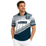 Utah State Aggies Polo Shirt Customized Slanted Stripes Navy White Best Selling