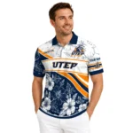 Utep Miners Polo Shirt Customized Floral Angles Blue White Best Selling