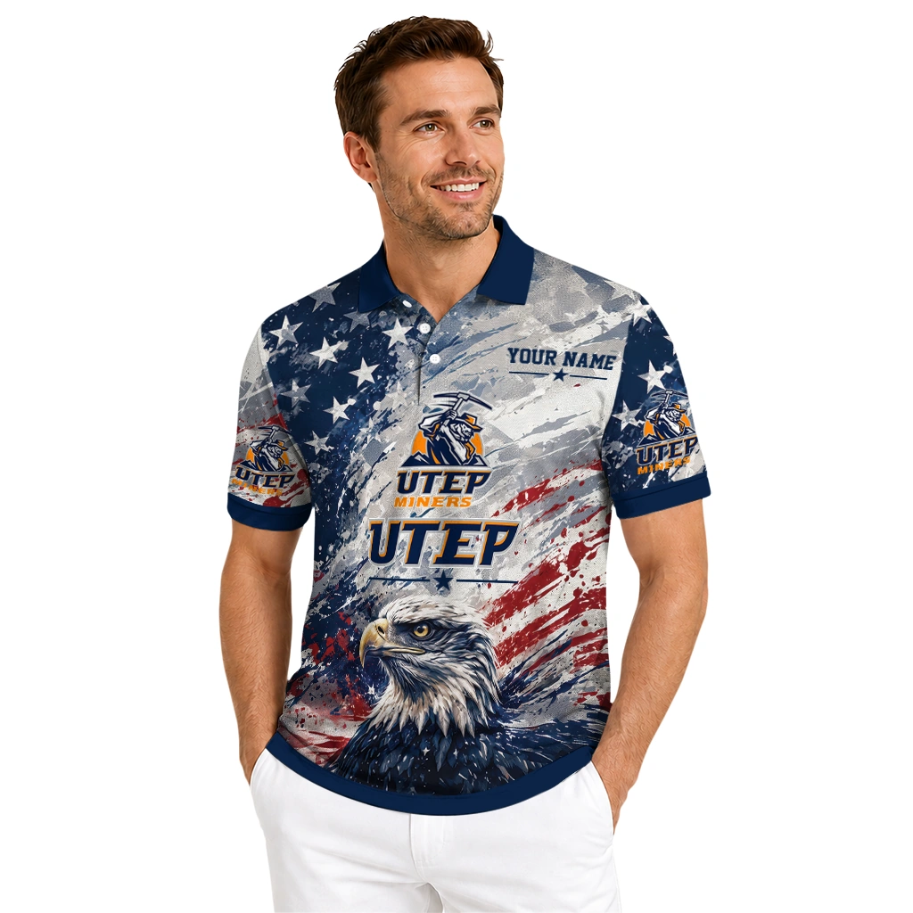 Utep Miners Polo Shirt Customized Star Brushstrokes Blue High Quality Utep Miners Polo Shirt Customized Star Brushstrokes Blue High Quality