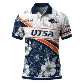 Utsa Roadrunners Polo Shirt Custom Floral Angles Orange White Best Selling