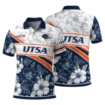 Utsa Roadrunners Polo Shirt Custom Floral Angles Orange White Fashion Forward