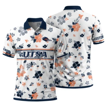 Utsa Roadrunners Polo Shirt Custom Floral Pinstripe Orange White Fashion Forward