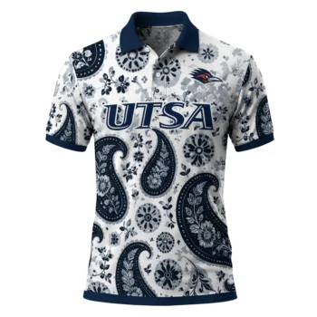 Utsa Roadrunners Polo Shirt Custom Paisley Florals Orange White Best Selling