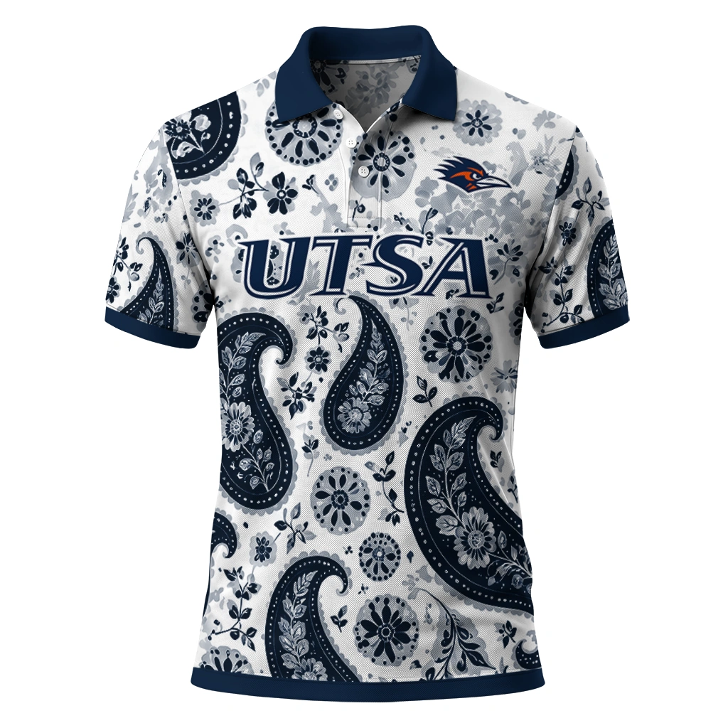 Utsa Roadrunners Polo Shirt Custom Paisley Florals Orange White Best Selling Utsa Roadrunners Polo Shirt Custom Paisley Florals Orange White Best Selling