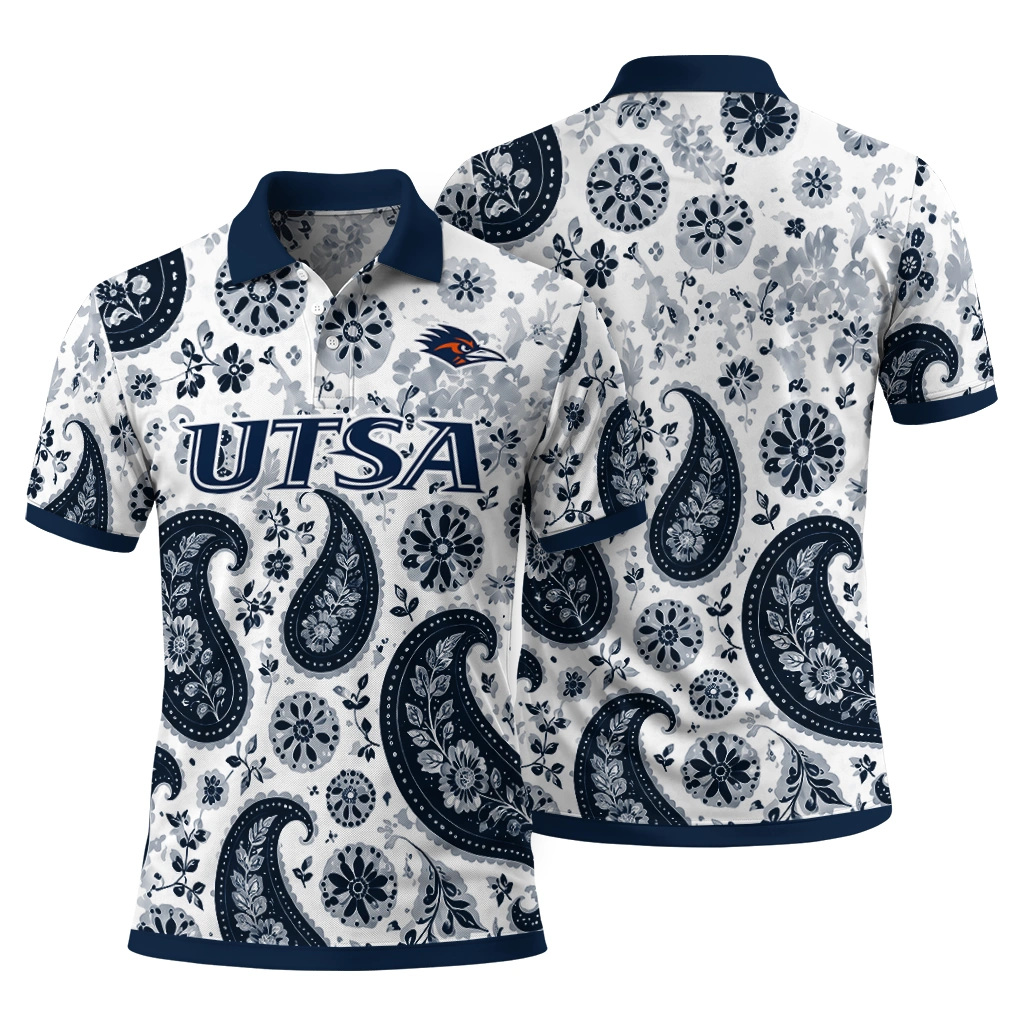 Utsa Roadrunners Polo Shirt Custom Paisley Florals Orange White Fashion Forward Utsa Roadrunners Polo Shirt Custom Paisley Florals Orange White Fashion Forward