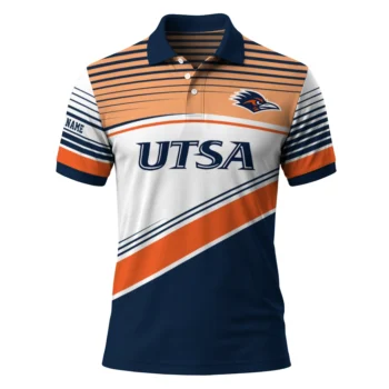 Utsa Roadrunners Polo Shirt Custom Slanted Stripes Orange White Best Selling