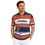 Virginia Cavaliers Polo Shirt Customized Horizontal Blocks Blue Best Selling