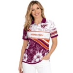 Virginia Tech Hokies Polo Shirt Custom Floral Angles Maroon White Best Selling