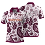 Virginia Tech Hokies Polo Shirt Custom Paisley Florals Maroon White Best Selling
