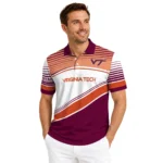 Virginia Tech Hokies Polo Shirt Custom Slanted Stripes Maroon White Best Selling