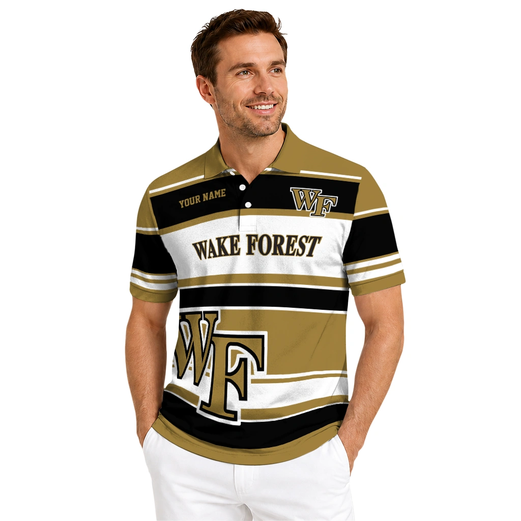 Wake Forest Demon Deacons Polo Shirt Customized Horizontal Blocks Gold High Quality Wake Forest Demon Deacons Polo Shirt Customized Horizontal Blocks Gold High Quality