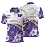 Washington Huskies Polo Shirt Customized Floral Angles Purple White Best Selling