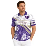 Washington Huskies Polo Shirt Customized Floral Angles Purple White Best Selling