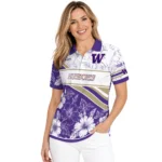 Washington Huskies Polo Shirt Customized Floral Angles Purple White Best Selling
