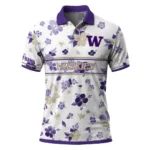 Washington Huskies Polo Shirt Customized Floral Pinstripe Purple White Best Selling