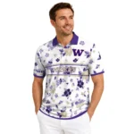 Washington Huskies Polo Shirt Customized Floral Pinstripe Purple White Best Selling