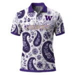 Washington Huskies Polo Shirt Customized Paisley Florals Purple White Best Selling