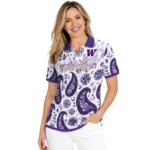 Washington Huskies Polo Shirt Customized Paisley Florals Purple White Best Selling