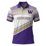 Washington Huskies Polo Shirt Customized Slanted Stripes Purple White Best Selling