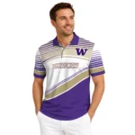 Washington Huskies Polo Shirt Customized Slanted Stripes Purple White Best Selling