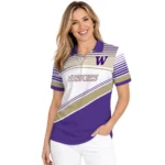 Washington Huskies Polo Shirt Customized Slanted Stripes Purple White Best Selling