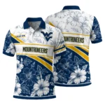 West Virginia Mountaineers Polo Shirt Personalized Floral Angles Blue White Best Selling
