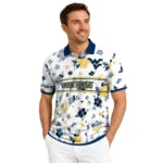West Virginia Mountaineers Polo Shirt Personalized Floral Pinstripe Blue White Best Selling