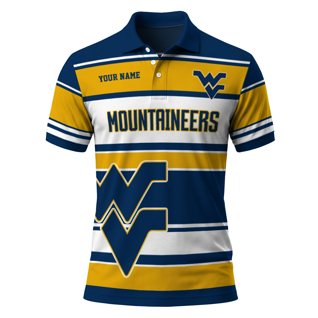 West Virginia Mountaineers Polo Shirt Personalized Horizontal Blocks Blue Best Selling West Virginia Mountaineers Polo Shirt Personalized Horizontal Blocks Blue Best Selling