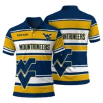 West Virginia Mountaineers Polo Shirt Personalized Horizontal Blocks Blue Best Selling