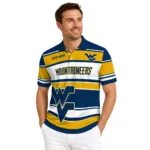 West Virginia Mountaineers Polo Shirt Personalized Horizontal Blocks Blue Best Selling