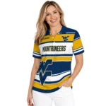 West Virginia Mountaineers Polo Shirt Personalized Horizontal Blocks Blue Best Selling