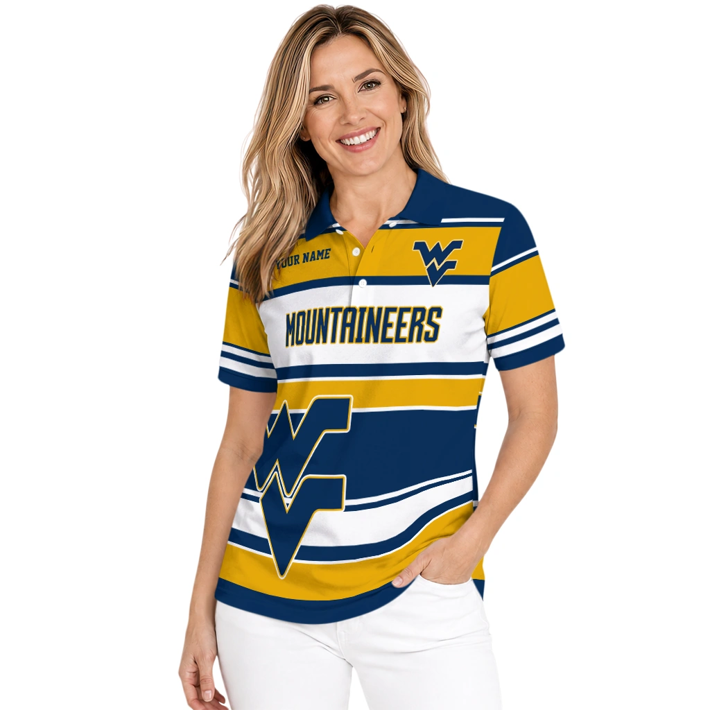 West Virginia Mountaineers Polo Shirt Personalized Horizontal Blocks Blue Latest Model West Virginia Mountaineers Polo Shirt Personalized Horizontal Blocks Blue Latest Model