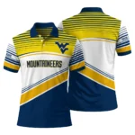 West Virginia Mountaineers Polo Shirt Personalized Slanted Stripes Blue White Best Selling
