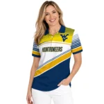 West Virginia Mountaineers Polo Shirt Personalized Slanted Stripes Blue White Best Selling