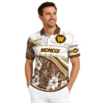 Western Michigan Broncos Polo Shirt Personalized Floral Angles Brown White Best Selling