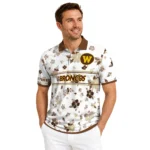 Western Michigan Broncos Polo Shirt Personalized Floral Pinstripe Brown White Best Selling