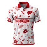 Wisconsin Badgers Polo Shirt Custom Floral Pinstripe Red White Best Selling