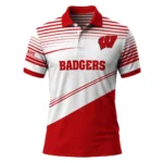 Wisconsin Badgers Polo Shirt Custom Slanted Stripes Red White Best Selling