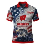 Wisconsin Badgers Polo Shirt Custom Star Brushstrokes Red Blue Best Selling