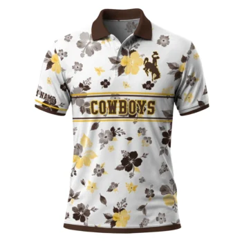 Wyoming Cowboys Polo Shirt Custom Floral Pinstripe Brown White Best Selling