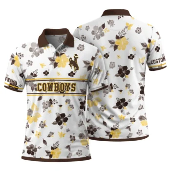 Wyoming Cowboys Polo Shirt Custom Floral Pinstripe Brown White Fashion Forward