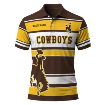 Wyoming Cowboys Polo Shirt Custom Horizontal Blocks Brown Best Selling