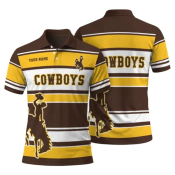 Wyoming Cowboys Polo Shirt Custom Horizontal Blocks Brown Fashion Forward