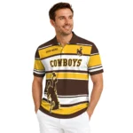 Wyoming Cowboys Polo Shirt Custom Horizontal Blocks Brown Best Selling