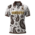 Wyoming Cowboys Polo Shirt Custom Paisley Florals Brown White Best Selling