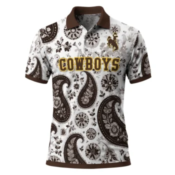 Wyoming Cowboys Polo Shirt Custom Paisley Florals Brown White Best Selling