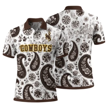Wyoming Cowboys Polo Shirt Custom Paisley Florals Brown White Fashion Forward