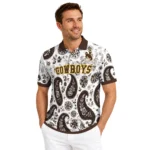 Wyoming Cowboys Polo Shirt Custom Paisley Florals Brown White Best Selling