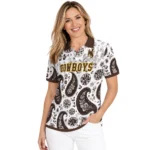 Wyoming Cowboys Polo Shirt Custom Paisley Florals Brown White Best Selling