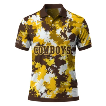 Wyoming Cowboys Polo Shirt Custom Pixel Camo Brown Best Selling